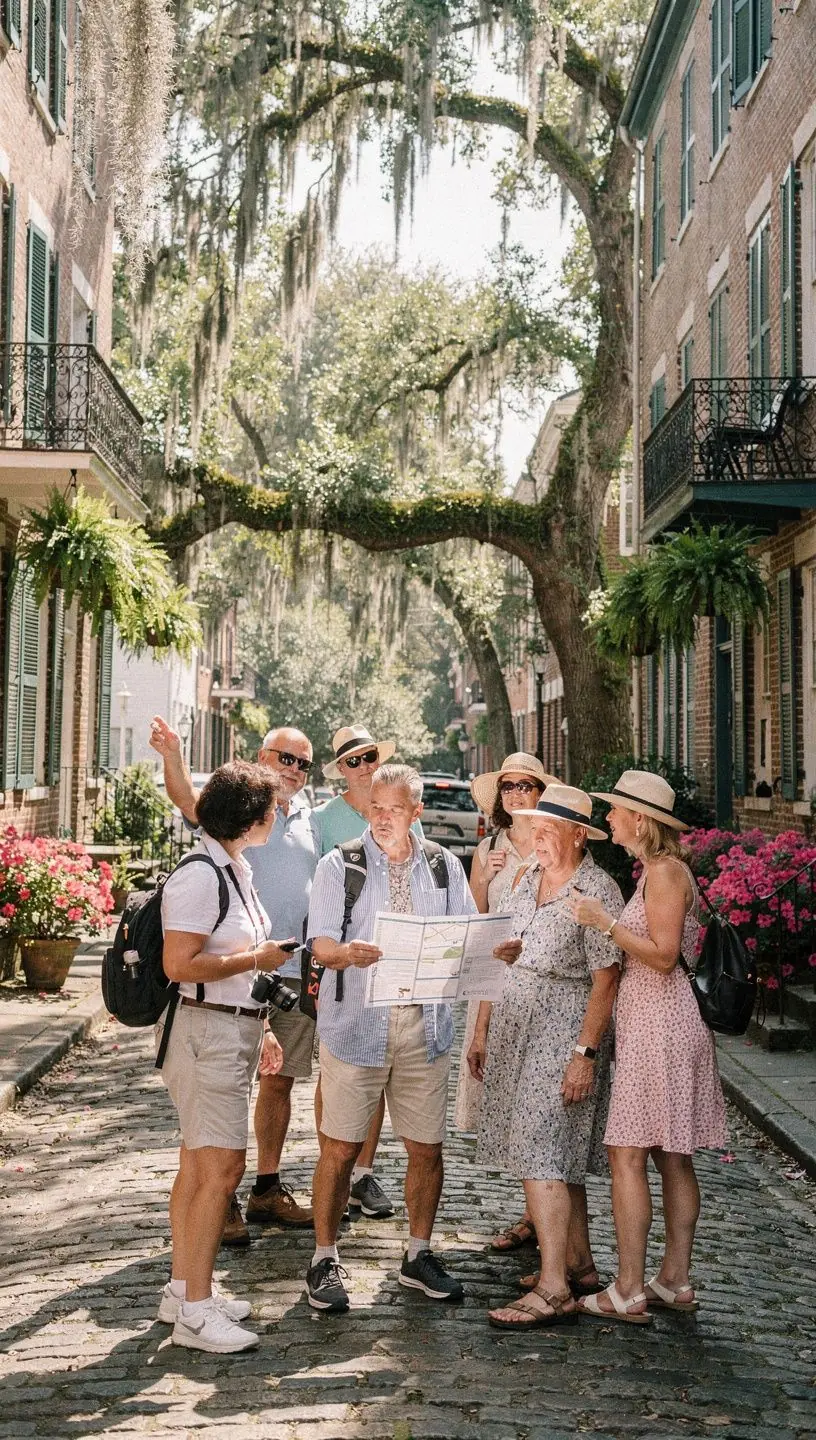 Kolorowe znaki drogowe wskazujące atrakcje turystyczne.