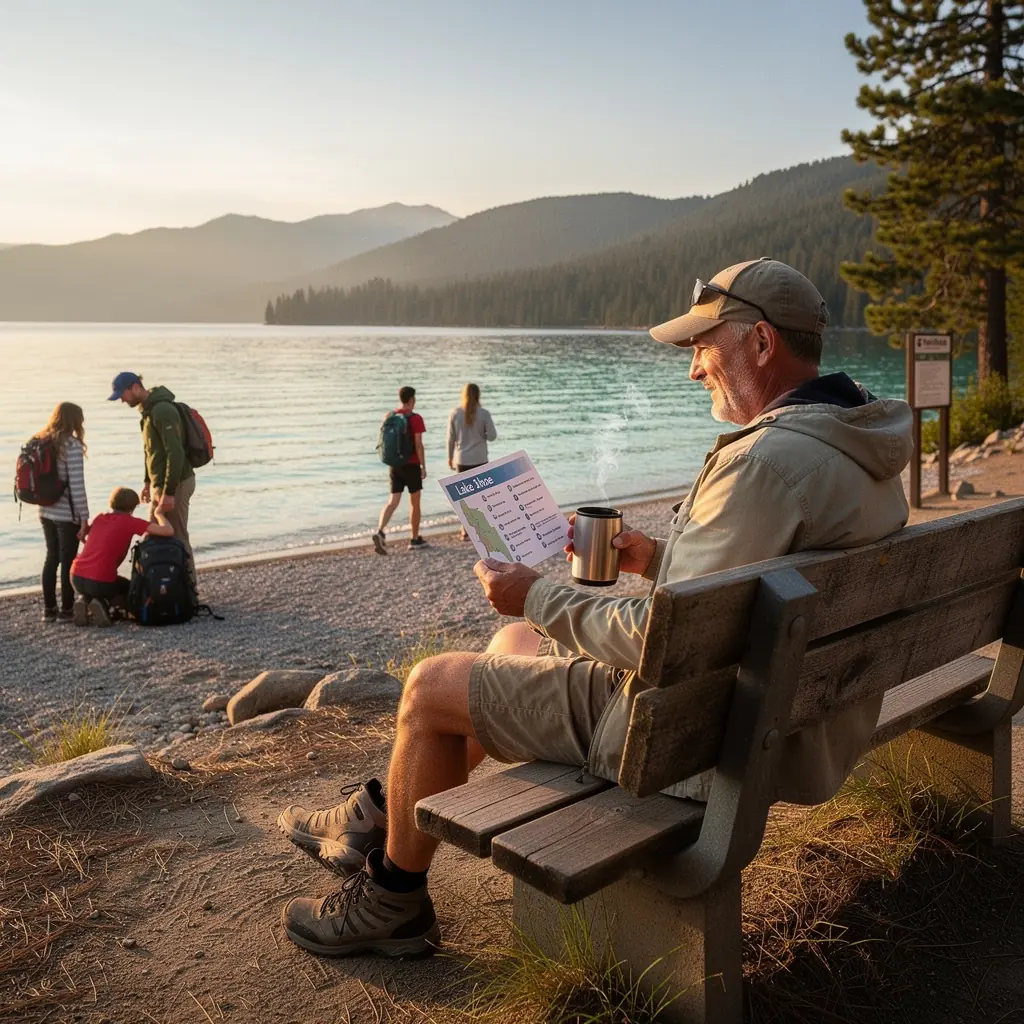 Zachód słońca nad jeziorem, tworzący piękne refleksy.